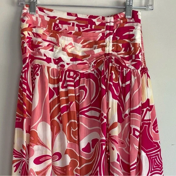 Poupette St Barth Carla Printed Satin Maxi Skirt Size XS Tassel Slit - Picture 6 of 15